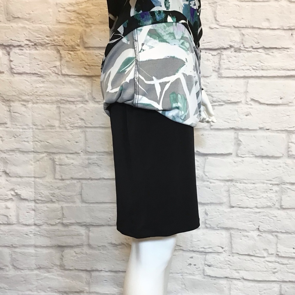 Ralph Lauren 8 LRL Stretchy Ruched Black Floral Long Sleeve Dress Knee Length - Picture 6 of 13